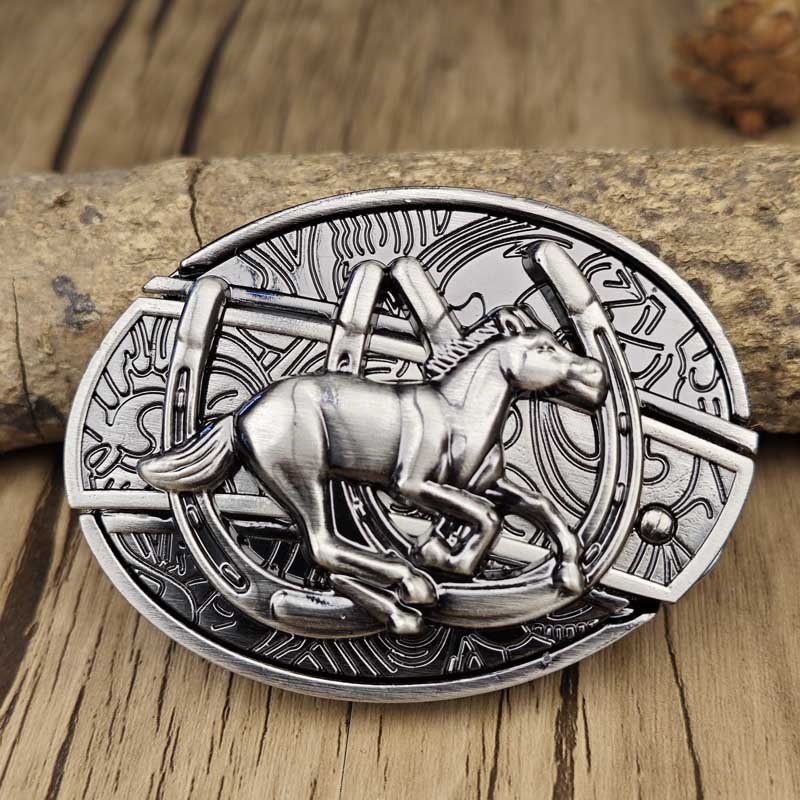 Oval Bull Skull Belt Buckle with Hidden Tool
