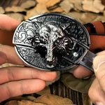 Oval Bull Skull Belt Buckle with Hidden Tool