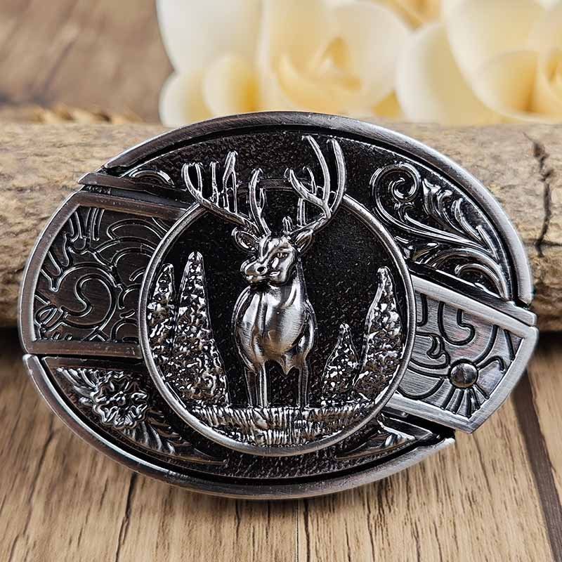 Oval Bull Skull Belt Buckle with Hidden Tool