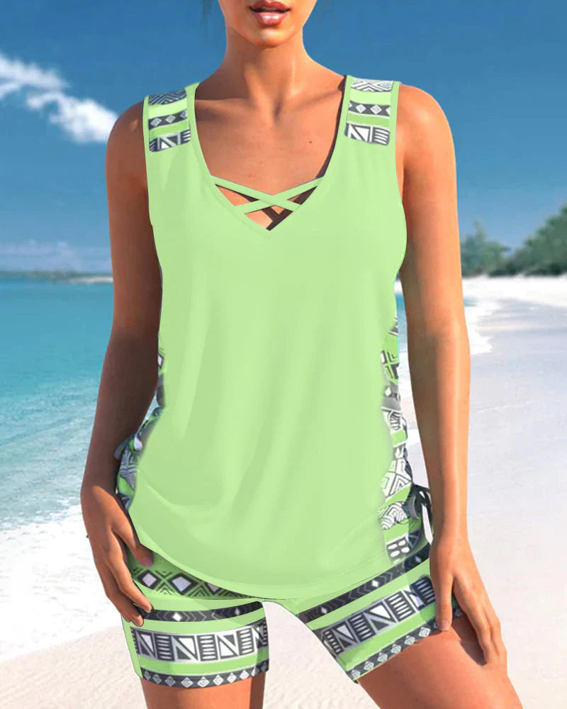 Cozy Cross-Neck Tankini Set