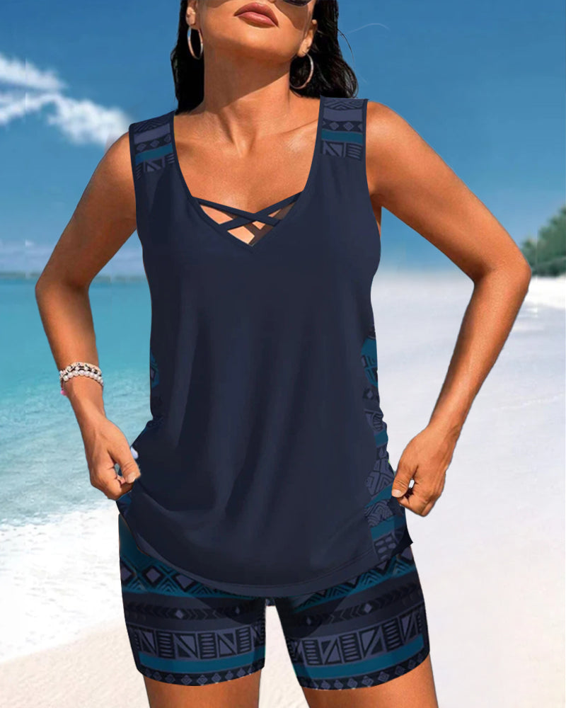 Cozy Cross-Neck Tankini Set