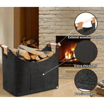 Felt Firewood Basket | Foldable | 55L Capacity | Wooden Handles & Leather Accents | Dark Gray