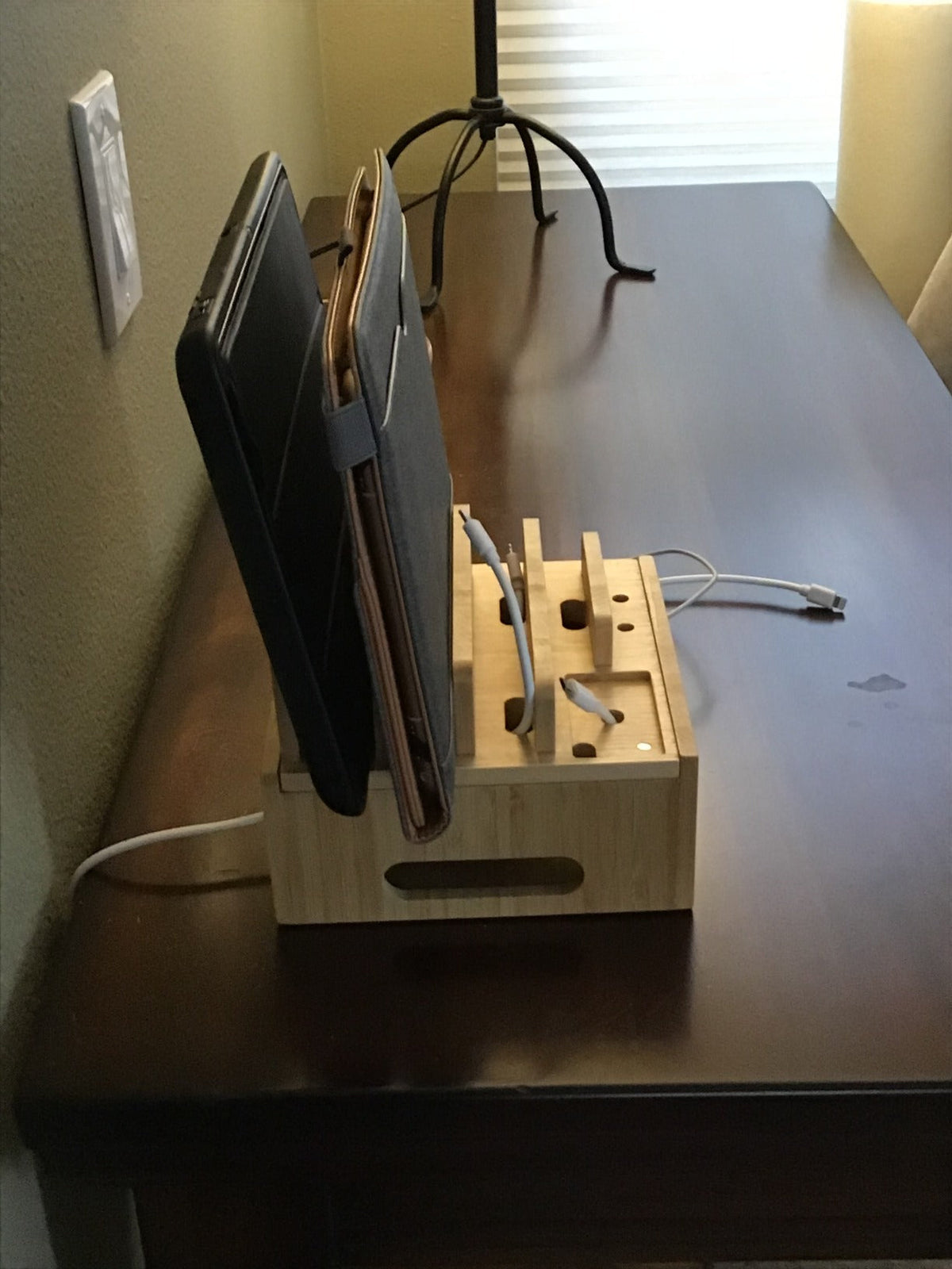 Bamboo Charging Station with 5 USB Ports & Organizer | Compatible with Smartphones, Tablets, and Smartwatches | Includes Cable Set