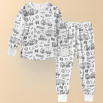 Children's Cotton Pajama Set with Christmas Painting Design