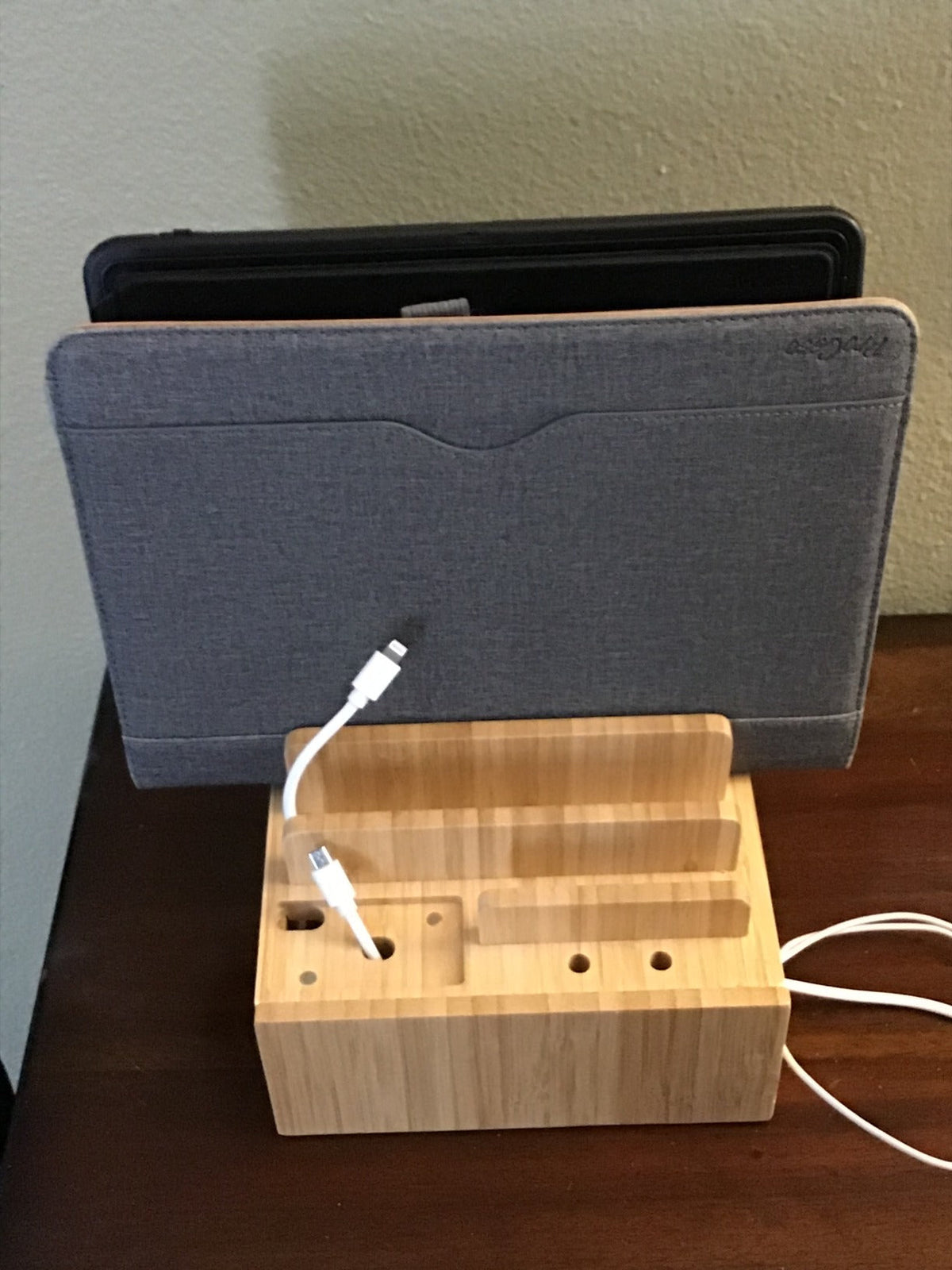 Bamboo Charging Station with 5 USB Ports & Organizer | Compatible with Smartphones, Tablets, and Smartwatches | Includes Cable Set