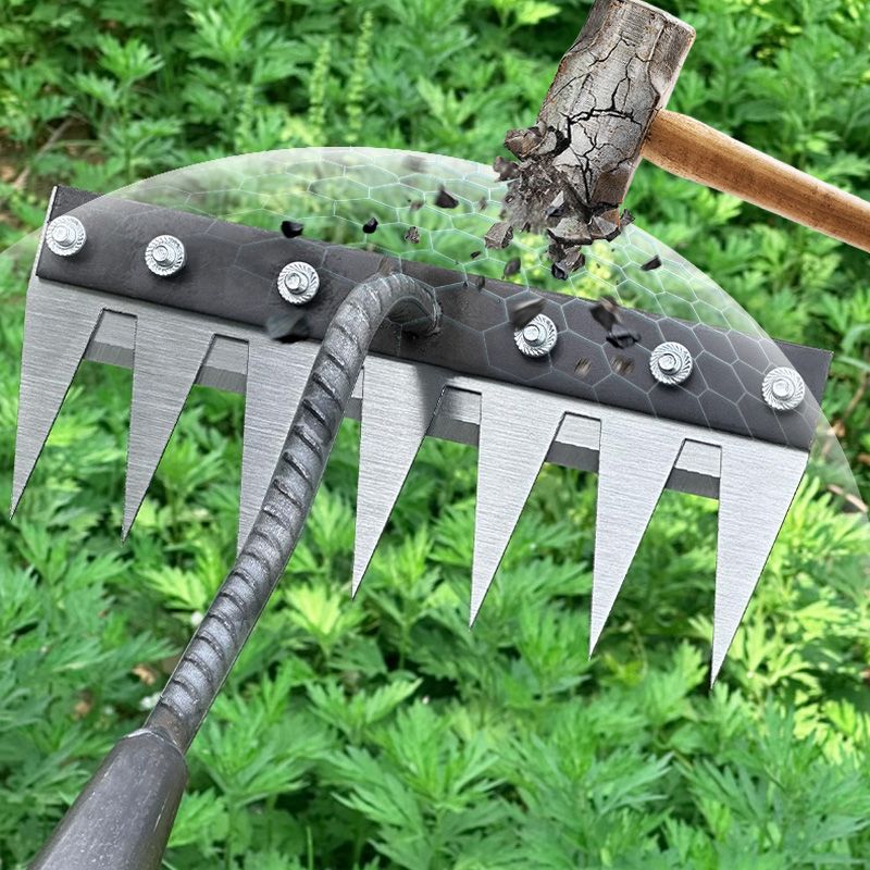 Garden Rake Made of Carbon Steel – Weed Remover, 5–8 Teeth, Sturdy & Rust-Free