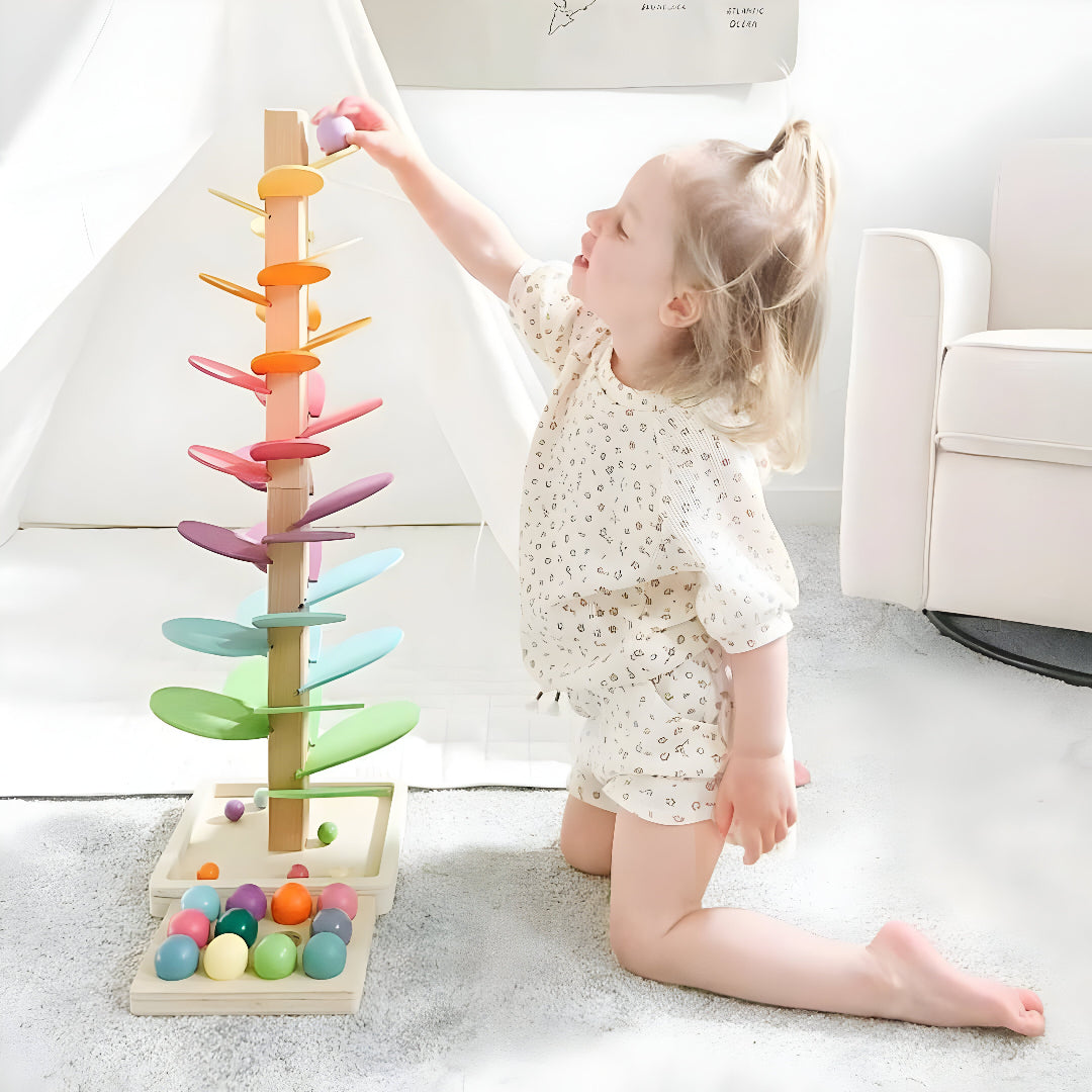 Vibrant Wooden Marble Run Learning Toy