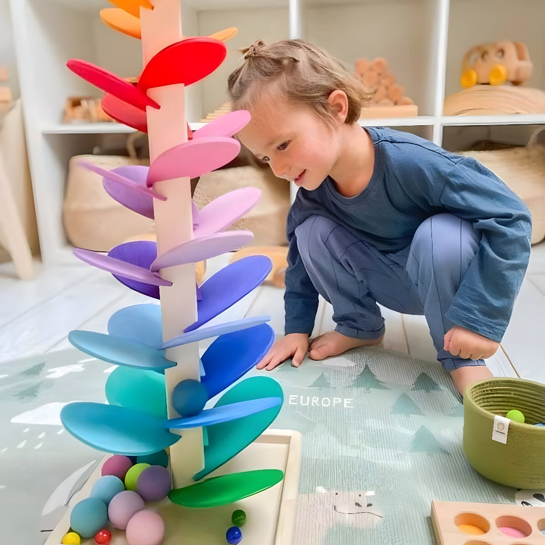 Vibrant Wooden Marble Run Learning Toy