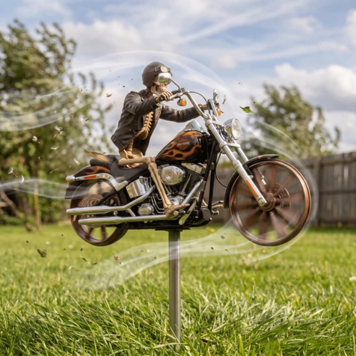 Garden Wind Spinner Featuring Skeleton Rider for Motorcycles