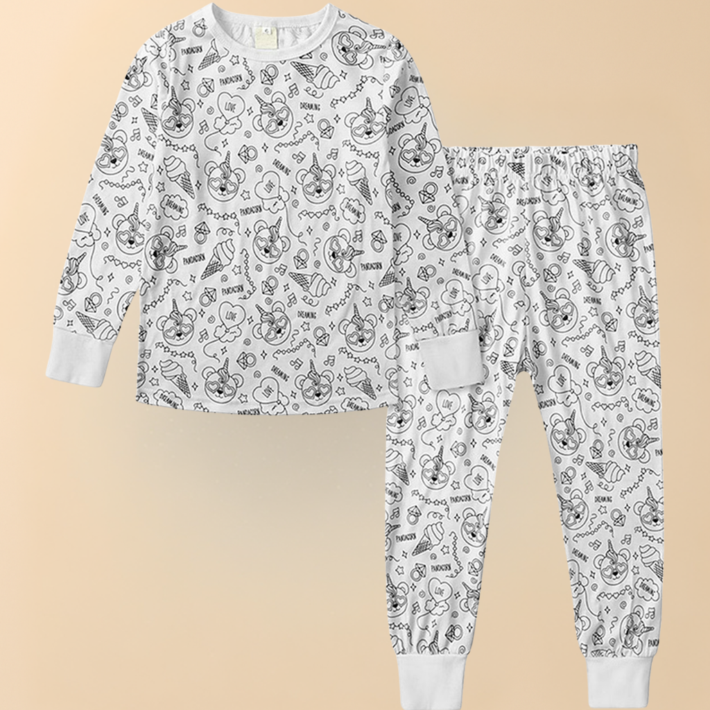 Children's Cotton Pajama Set with Christmas Painting Design