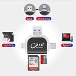 Buy One Get One Free | 4-in-1 Card Reader – USB, USB-C, Micro-USB & Lightning with SD/Micro-SD Slot
