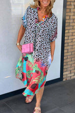 Leopard & Tropical Print Women's Maxi Dress | Lightweight V-Neck Summer Dress | Flowy Design for Beach, Vacation & Everyday Wear