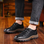 Hand-sewn Men's Casual Shoes | Genuine Cowhide Leather | Orthopedic Three-Foot Support Design | Non-slip Rubber Sole | Water-repellent & Breathable | Available in Black & Brown