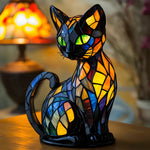 Color Changing Glass Table Lamp - Handmade Cat Design