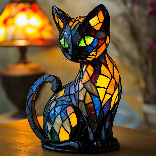 Color Changing Glass Table Lamp - Handmade Cat Design