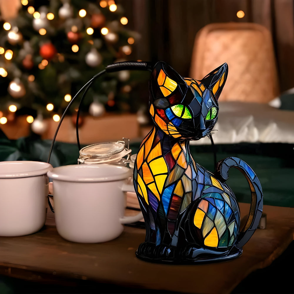 Color Changing Glass Table Lamp - Handmade Cat Design