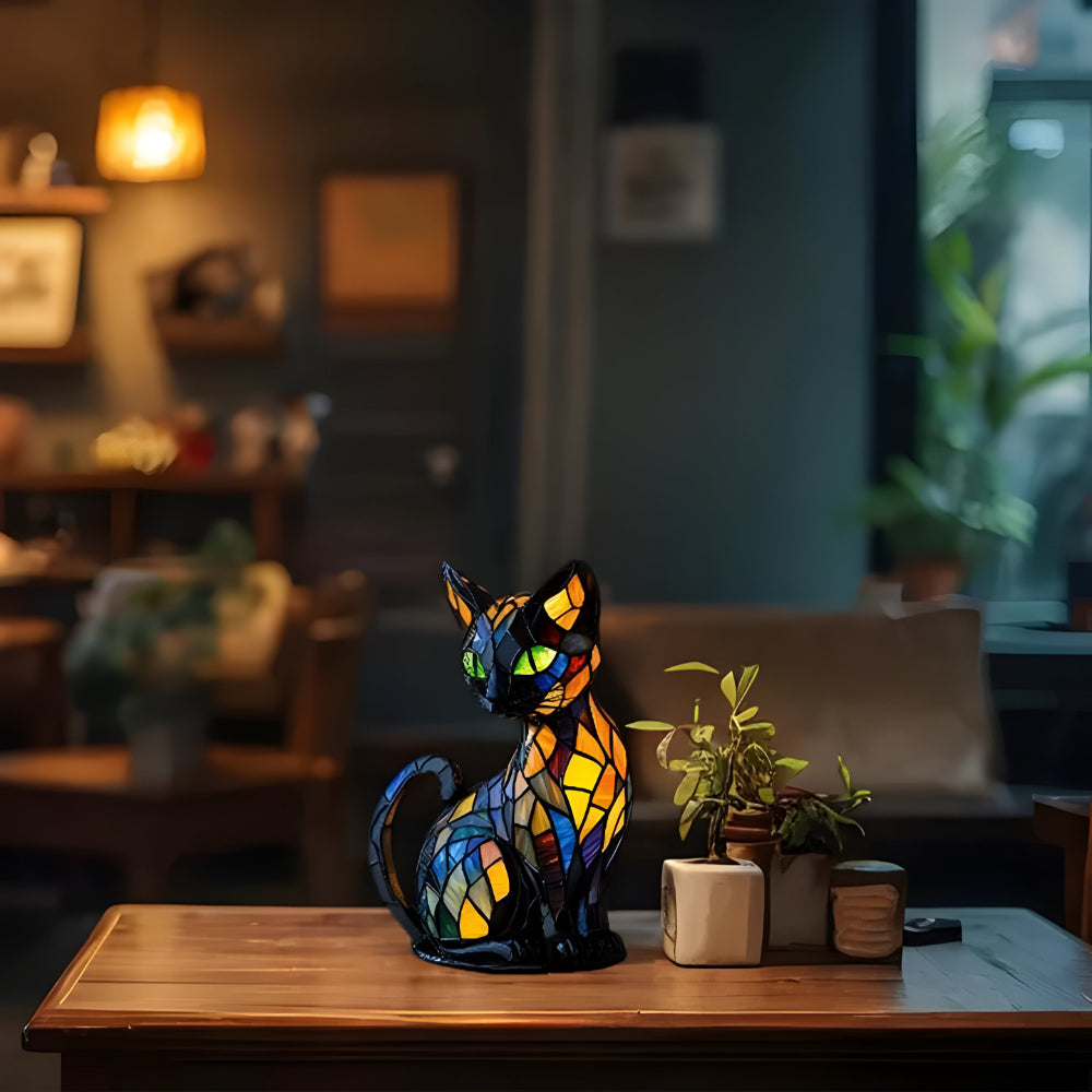 Color Changing Glass Table Lamp - Handmade Cat Design