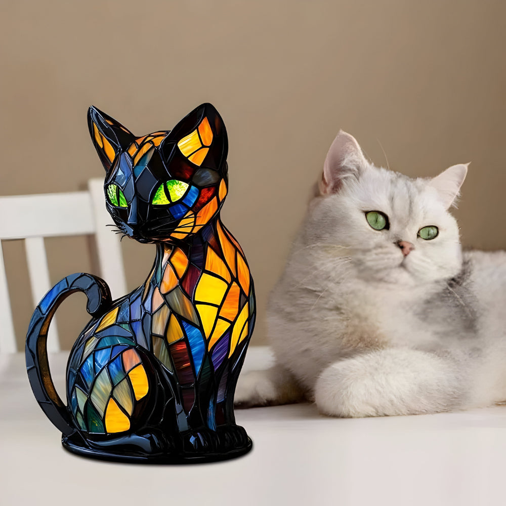 Color Changing Glass Table Lamp - Handmade Cat Design