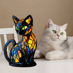 Color Changing Glass Table Lamp - Handmade Cat Design