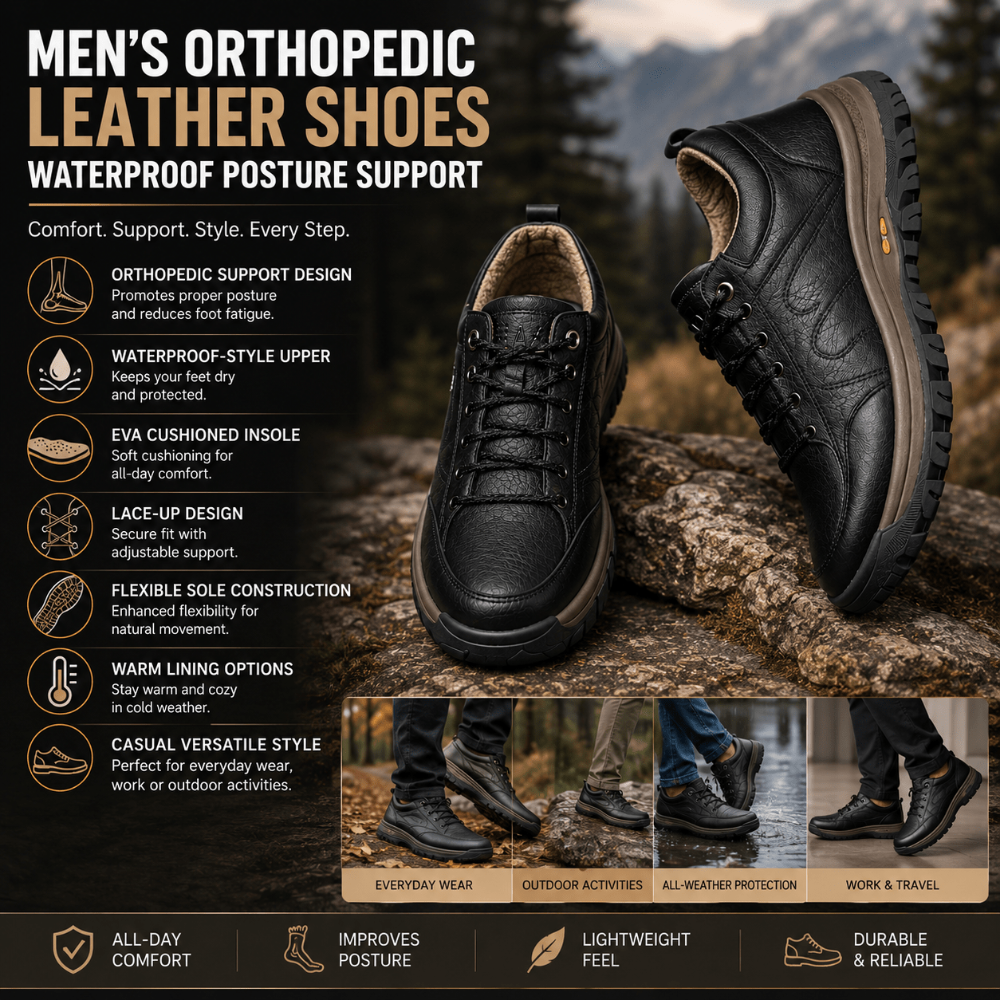 Men's Waterproof Orthopedic Leather Shoes with Posture Support