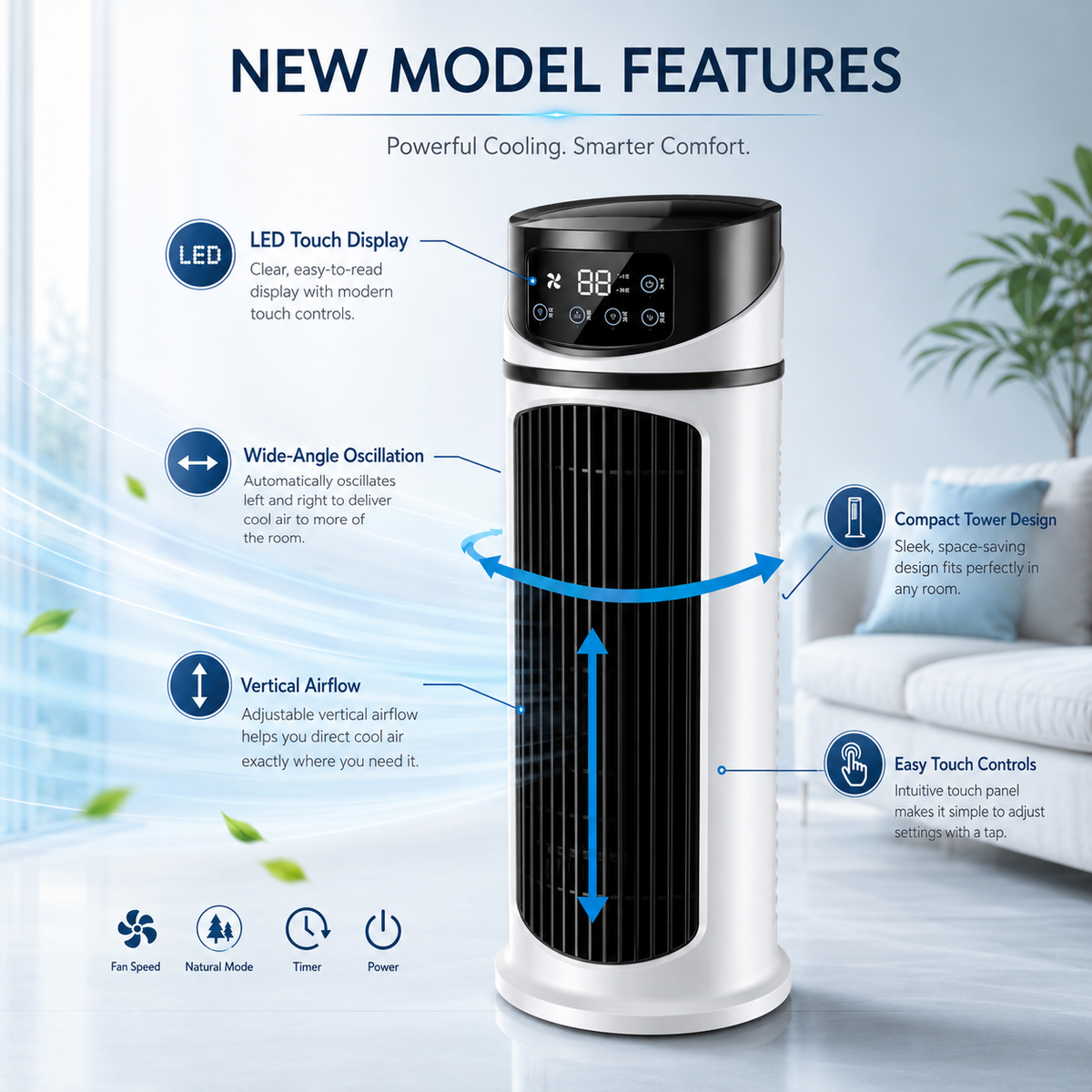 Portable Stand-Up Tower Air Conditioner Fan