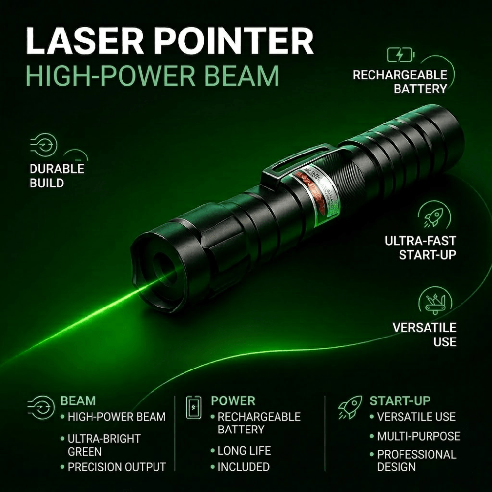 High-Power Green Laser Pointer USB Rechargeable Long-Range Device
