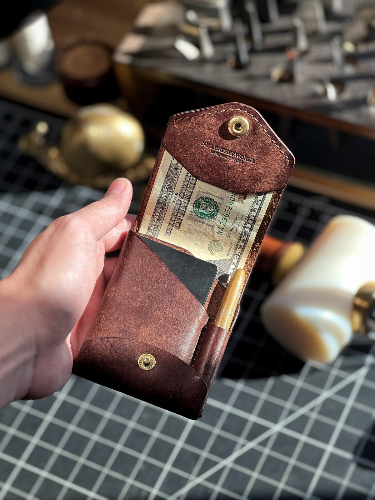 Handmade Full Grain Leather Wallet with Pen Slot