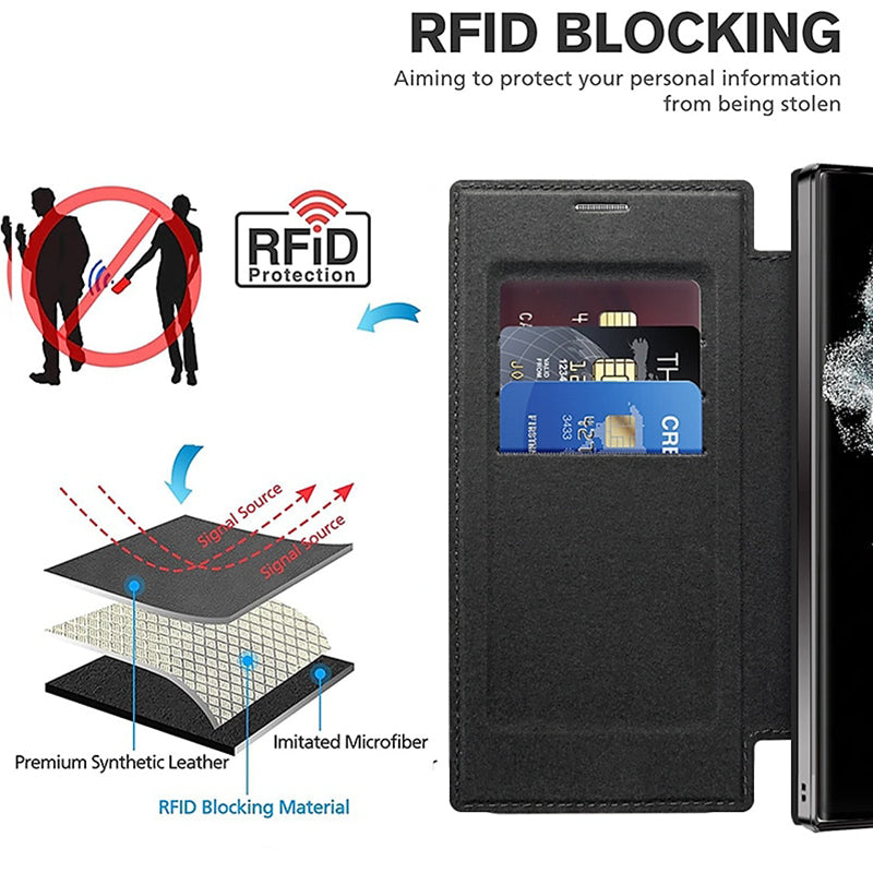 Magnetic Flip Case with Leather Texture and Ring Holder