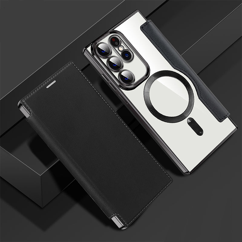 Magnetic Flip Case with Leather Texture and Ring Holder