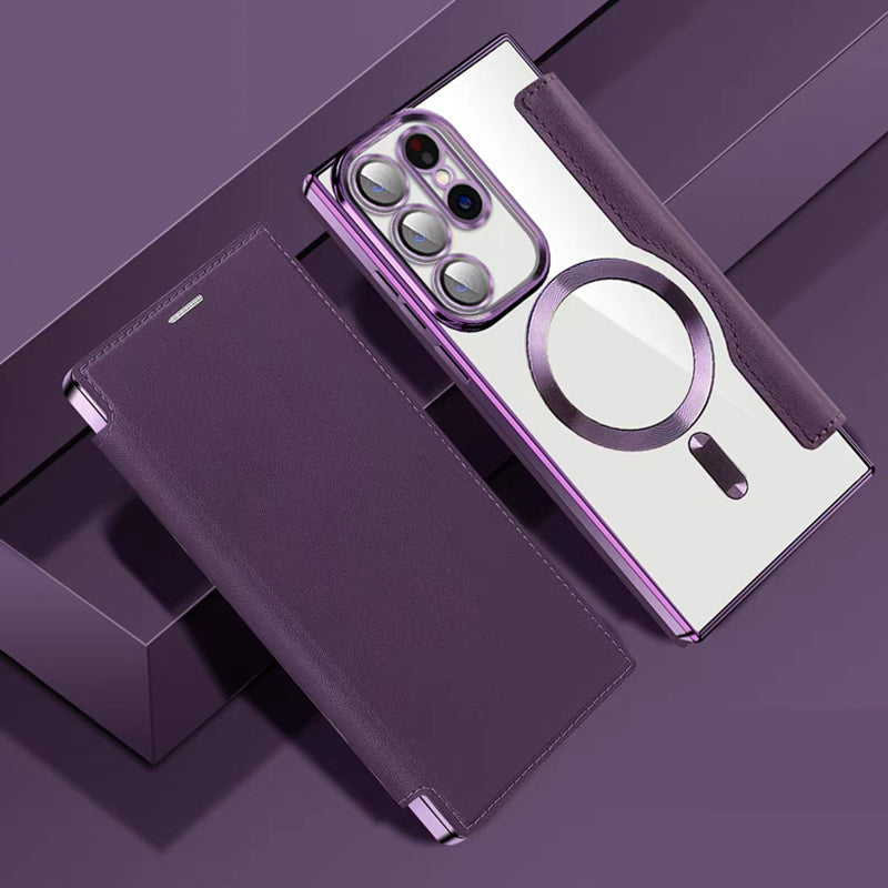 Magnetic Flip Case with Leather Texture and Ring Holder