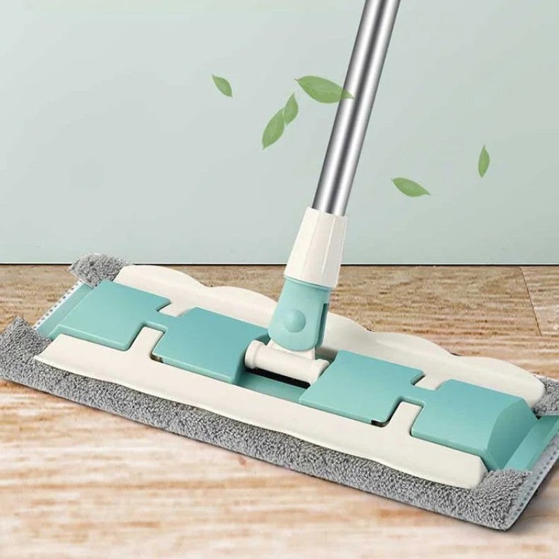 Flat Mop with Stainless Steel Handle and Reusable, Washable Cleaning Cloths