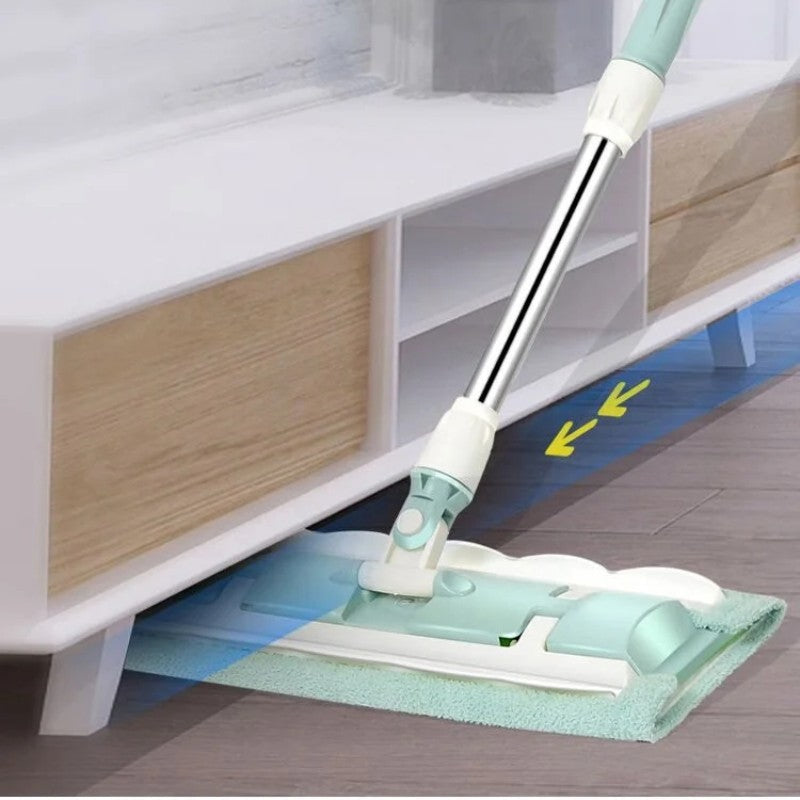 Flat Mop with Stainless Steel Handle and Reusable, Washable Cleaning Cloths