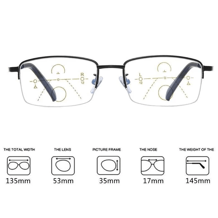 Progressive Titanium Glasses for Distance and Near Vision
