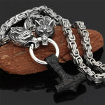 60–90 cm Stainless Steel Double Wolf Head & Hammer Survival Spirit Necklace/Bracelet