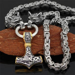 60–90 cm Stainless Steel Double Wolf Head & Hammer Survival Spirit Necklace/Bracelet