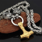 60–90 cm Stainless Steel Double Wolf Head & Hammer Survival Spirit Necklace/Bracelet
