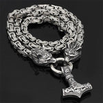 60–90 cm Stainless Steel Double Wolf Head & Hammer Survival Spirit Necklace/Bracelet